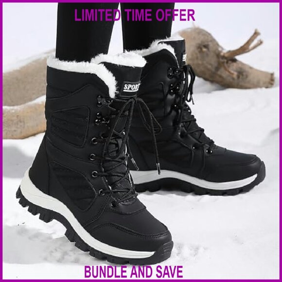 Waterproof Winter Snow Boots Fur Lined Non-Slip Platform Mid-Calf Booties - Picture 5 of 7